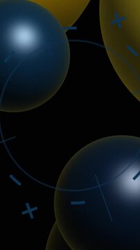 Abstract Blue and Yellow Spheres Floating in Digital Space.