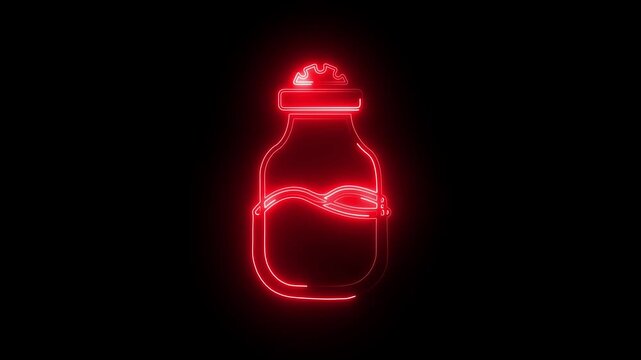 Glowing neon line Spice in can icon isolated on black background. Seasoning collection. Spice, condiments in a glass can. 4K Video motion graphic animation