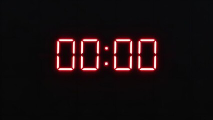 Red digital clock displaying 00 00 on a black background symbolizing countdown timer and urgency with bright red led numbers