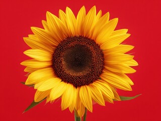 Obraz premium sunflower head bright isolated on a red background
