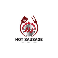 Hot sausage logo grill sausage vector template