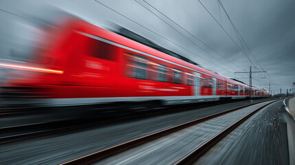 Futuristic high speed train traveling at high speed, representing fast, efficient travel and high speed technology