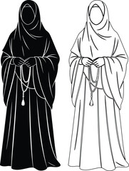 Historical illustration of traditional islamic garments worn by women
