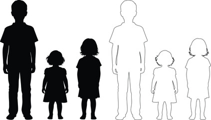 Family silhouettes standing side by side in various heights and sizes