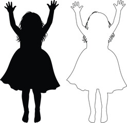 Contrasting silhouettes of young children with arms raised in celebration or joy
