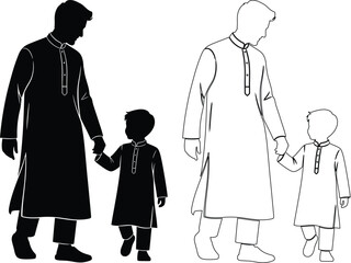 A vintage family portrait depicting a couple with their two children walking together.