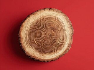 tree ring slice isolated on a red background