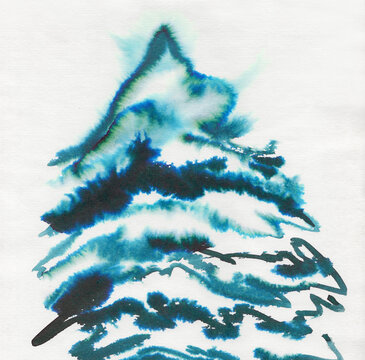 Ink illustration of Christmas tree