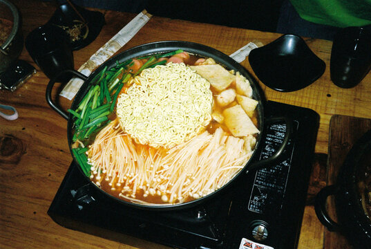 Shabu shabu dish on a propane stove.