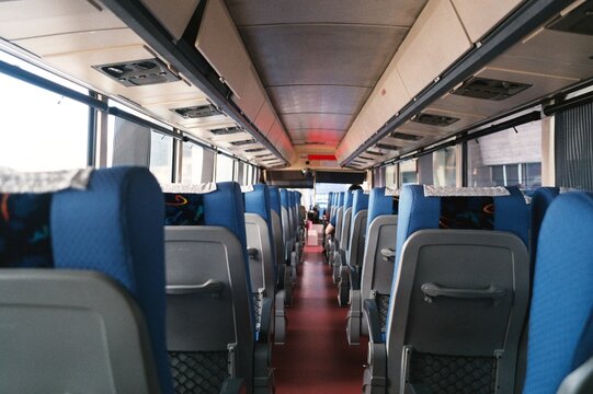 An empty travel bus