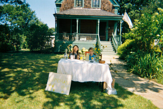 Blurry Film Photo of Kids with their Lemonade Stand
