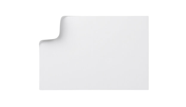 A simple white square-shaped note card with a distinctive curved corner tab on transparent background. on transparent background