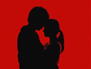 couple hugging silhouette isolated on a green background