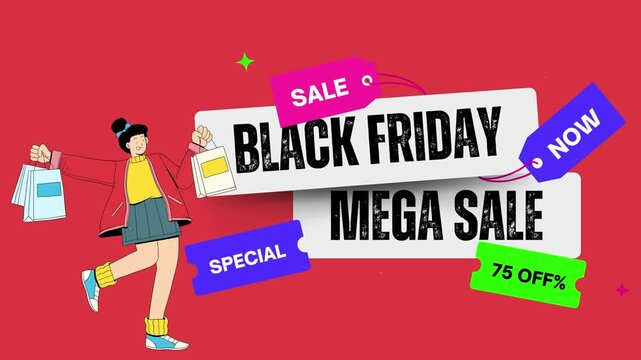 Black Friday 4K Animation Video for Social Media Marketing &ndash; Speech Bubble Promo Template, Mega Sale Discount Advertising Concept Background