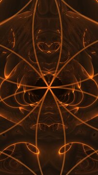 Abstract Orange Light Trails and Geometric Patterns on Dark Background.
