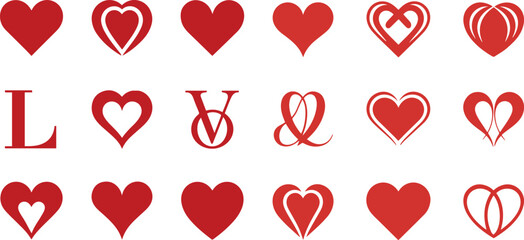 Red Hearts and Love Symbols on White Background icon