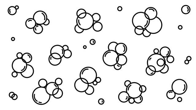 Black and White Outline Illustration of Bubble Clusters, Minimalist Style - Transparent Background