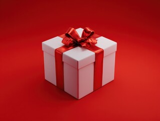 Obraz premium gift box red ribbon isolated on a red background