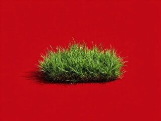 grass patch small isolated on a red background