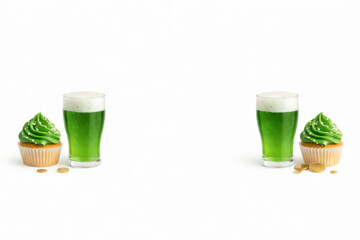 St patricks day concept with green beer and cupcakes on white background © dvoevnore