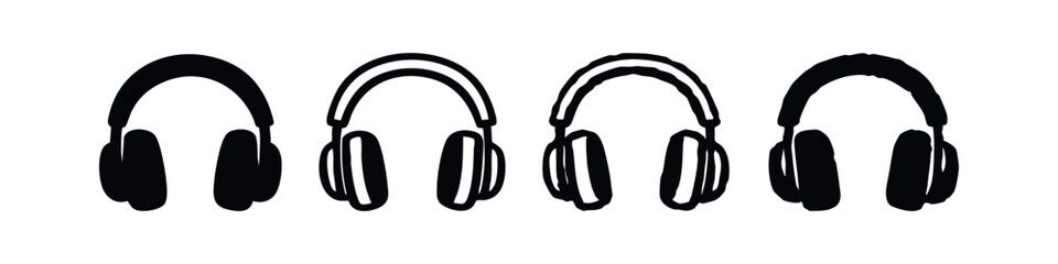 Fototapeta premium Set of Hand-Drawn Earphones and Headphones Icons, Doodle Style Music Device Vector