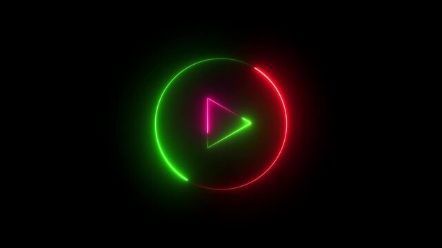 Glowing neon effect music icon. Abstract Audio icon. Glowing pink or green neon line musical note icon on black background. Neon music note icon.
