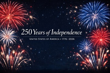 USA independence day fireworks celebrating 250 years anniversary in night sky © dvoevnore