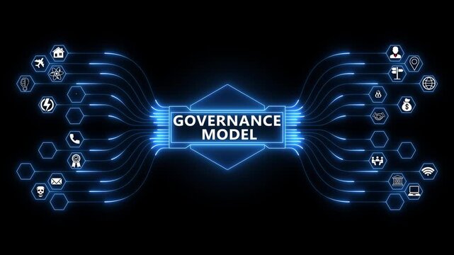 Corporate compliance dashboard powered by Governance Model interface with secure regulatory monitoring and digital management system technology concept 4K animation video