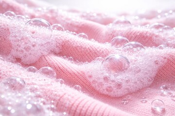 Bubbles on pink fabric texture for 3870 laundry concept background © dvoevnore