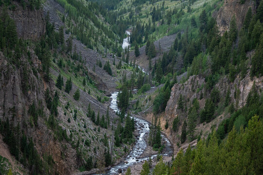 The rhyolite walls of the Gardiner River, Yellowstone National Park