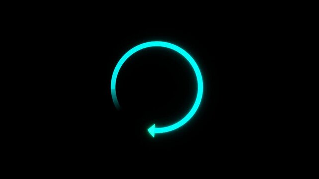 Animated cyan neon glowing circle loop reloading spinner seamless animation on dark background