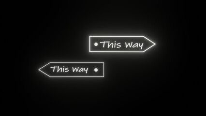 Minimalist wooden street signpost this way board isolated on dark cinematic background © Karam