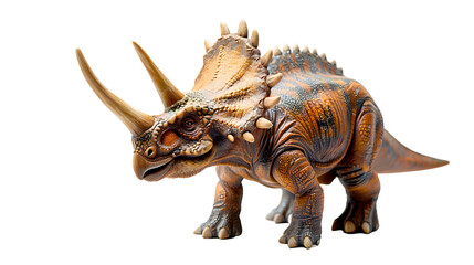 Fototapeta premium Brown triceratops dinosaur toy model with spikes and horns