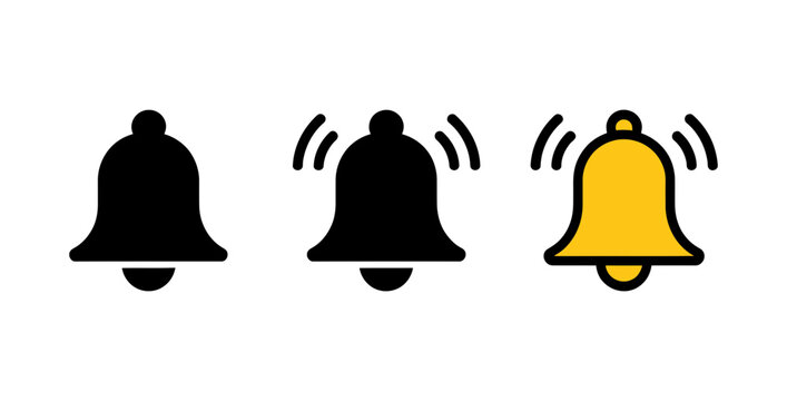 A set of three bell icons in black and yellow, representing notifications and alerts in a modern design style.