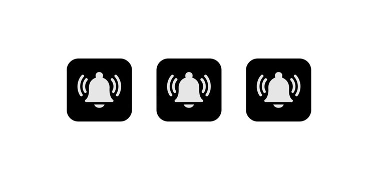 A set of three notification bell icons in a flat, minimalist design