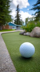 Fototapeta premium Players Enjoy Mini Golf at a Family Friendly Course With Green Turf and Trees Nearby