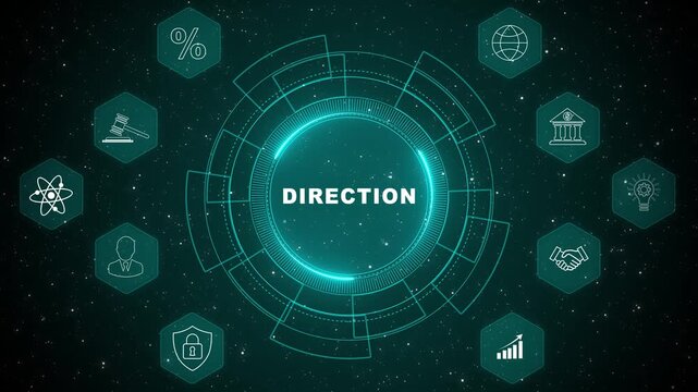 Enterprise leadership dashboard powered by Direction analytics interface with secure performance monitoring and advanced digital business strategy 4K animation video