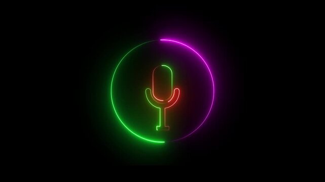 animation, audio, broadcast, broadcasting, button, mic microphone button icon animation Neon line microphone Voice recording on the black, background podcast mic micro phone button