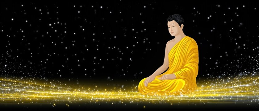 Vesak Buddha Purnima Celebration With Buddha Figure on a Starry Background