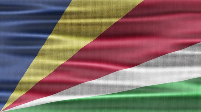 Seychelles flag waving in the wind with high quality fabric texture