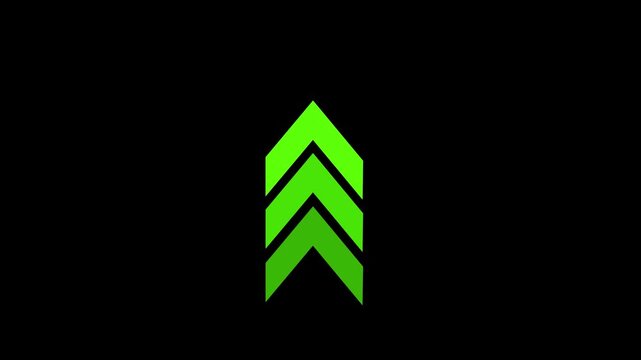 Right-directional arrow loop animation on black background. Arrow loading icon concept animation. Animated arrows for the overlay video