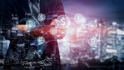 Fototapeta premium Global currency exchange enables seamless money transfer through currency, exchange, and global systems for decentralized international financial connection Marrow