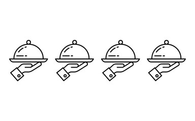 Fototapeta premium Four hands holding covered serving dishes in a row illustration