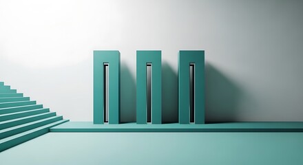 Obraz premium Teal colored radiator against a white wall with matching floor and stairs