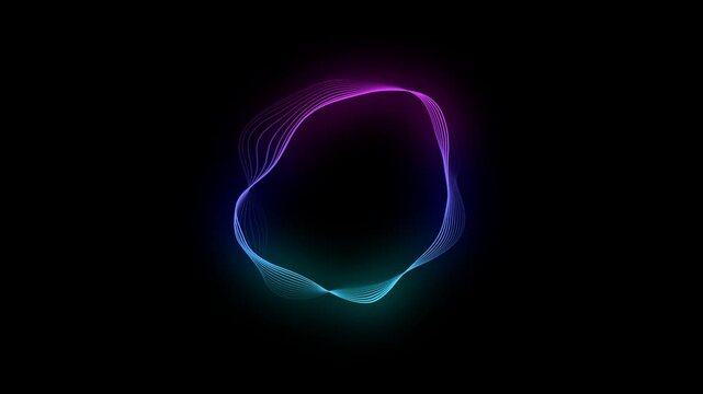 Circle sound waveform, futuristic audio spectrum isolated on black. Seamless loop animation of moving sound wave