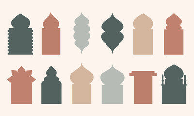 Set of Moroccan Arch and Islamic Window Shapes in Earthy Terracotta and Sage Tones