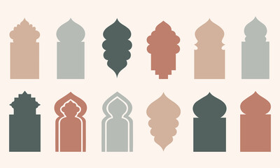 Set of Moroccan Arch and Islamic Window Shapes in Earthy Terracotta and Sage Tones