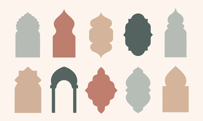 Set of Moroccan Arch and Islamic Window Shapes in Earthy Terracotta and Sage Tones