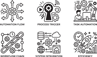 Obraz premium A set of six abstract black and white diagrams representing different types of signals and communication concepts Vector