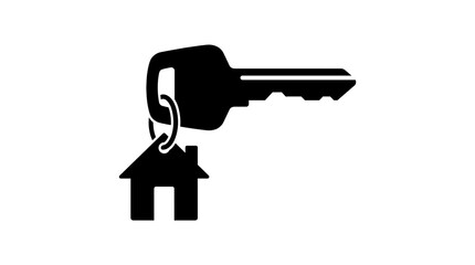 A house-shaped keychain on a metal key, icon for real estate, home ownership, and mortgage.